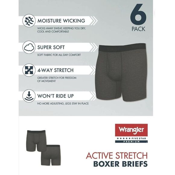 Men’s Wrangler Active Stretch Boxer Brief Underwear 6-Pack Size L - Picture 11 of 11